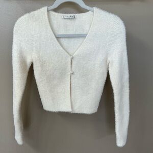 Abercrombie & Fitch Soft Cream Cardigan, Ivory, Pearl Buttons, Size XS